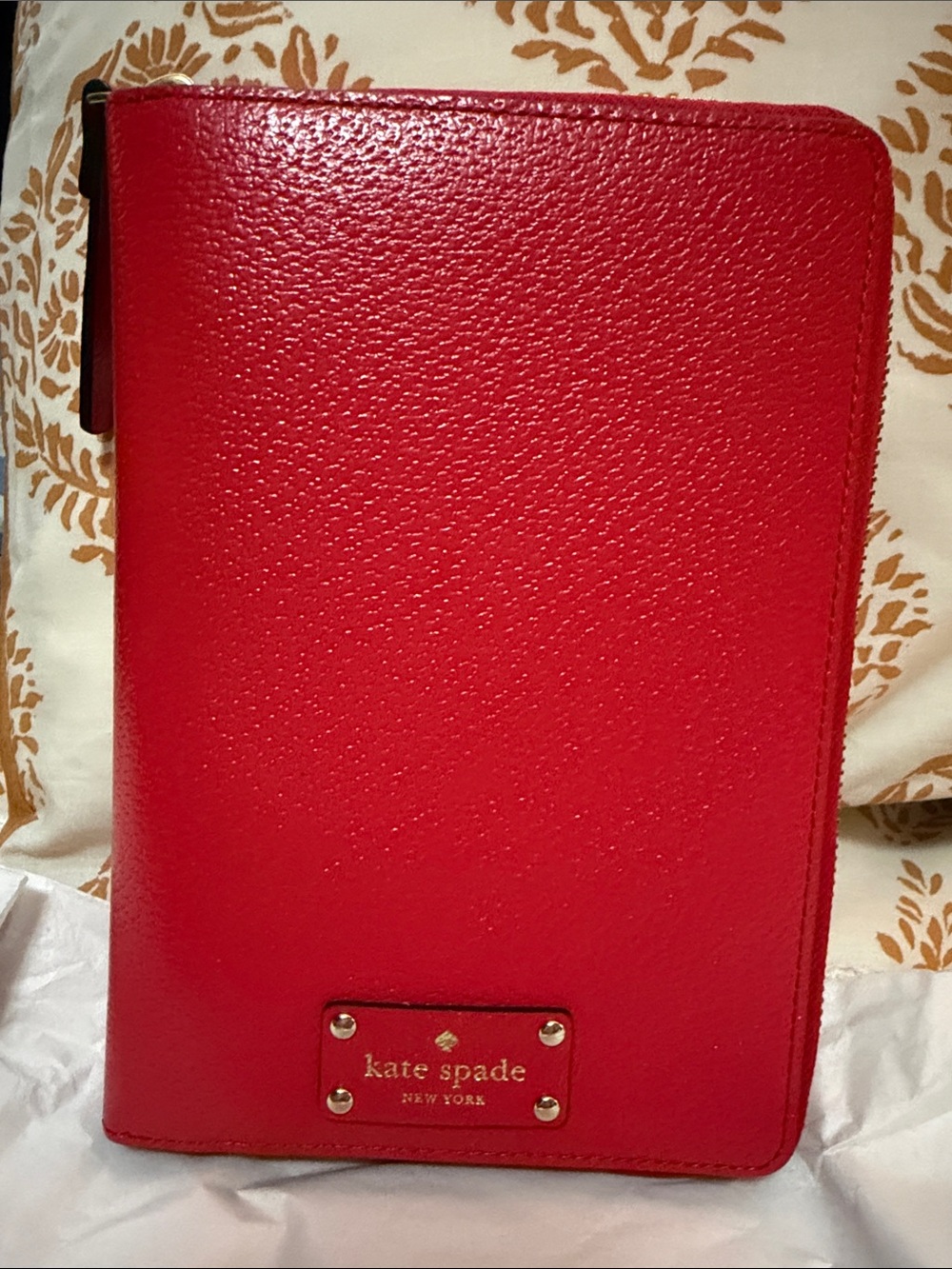 kate spade Red Pebbled Leather Zip Wesley planner Gold 6 ring agenda zippered
